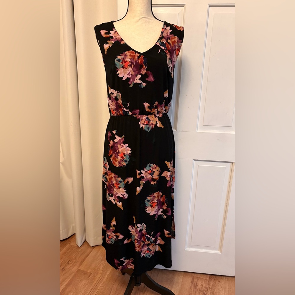 Nicole Miller Black Midi Dress with Floral Design